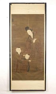 Large Chinese Figural Scroll w/Mother & Children