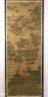 Chinese Painting w/Figures w/Lotus Flowers