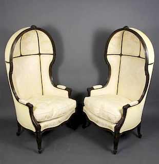 Pair of Louis XV Style Canopied Bergeres