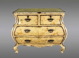 Hand Painted Bombe Chest w/Floral & Bird Motif