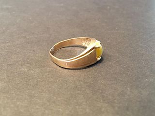 Tiger Eye Gemstone 10K Yellow Gold Ring, marked