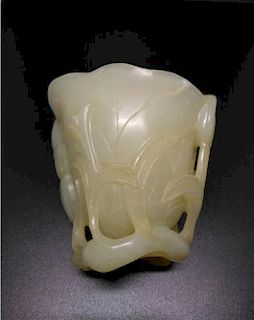 Chinese Jade Cup with a boy, 8.2x7.7x6.2cm