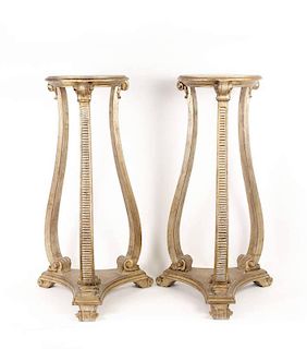 Pair of Italian Silver Gilt Floor Pedestals