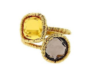 18K Gold Yellow Brown Stone Ring