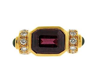 18K Gold Diamond Color Stone Ring