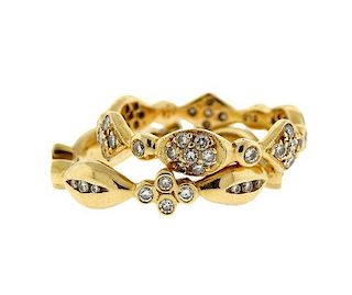 Designer Signed Gold Diamond Wedding Band Ring Lot of 2