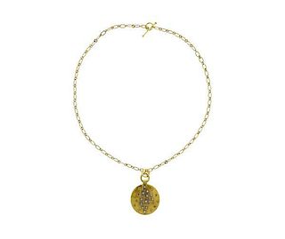 Annie Fensterstock 22k 18k Gold Diamond Pendant Necklace