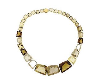 18K Gold Diamond Multi Color Stone Necklace