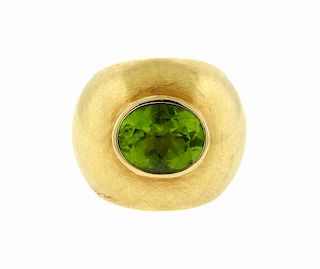Designer Signed 18K Gold Green Stone Ring