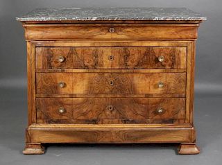 French Louis Philippe Marble Top Walnut Commode
