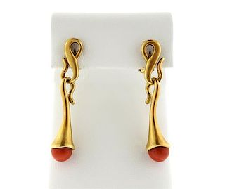 Angela Cummings 18K Gold Red Stone Drop Earrings