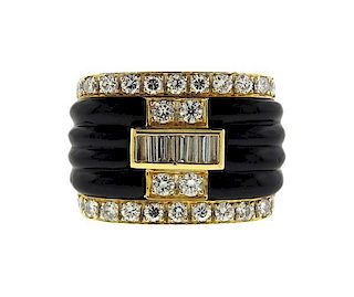 18K Gold Diamond Black Onyx  Ring