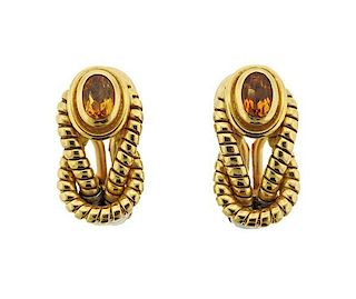 Cartier 18K Gold Stainless Orange Stone Earrings