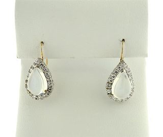 14K Gold Platinum Diamond Moonstone Earrings