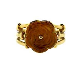 Lalique Yellow Carved Glass Ring