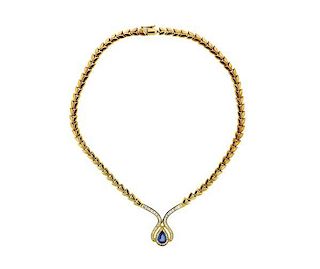 Italian 18K Gold Diamond Sapphire Necklace