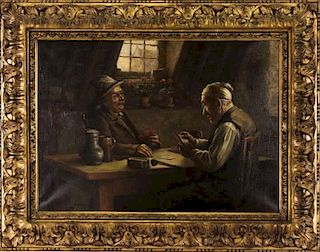 "Men Playing Cards", H. Timmermans, Belgian O/C