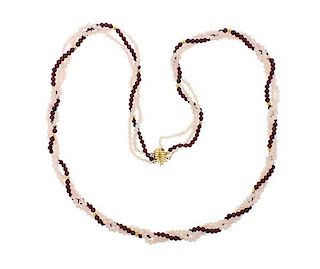 14K Gold Gemstone 3 Strand Long Necklace