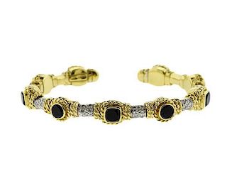 Cassis 18K Gold Diamond Onyx Cuff Bracelet