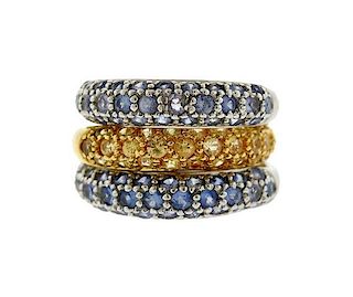 18K Gold Blue Yellow Stone Half Band Ring Lot of 3