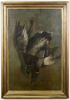 19th C. German, Nature Morte Ducks, Oil on Canvas