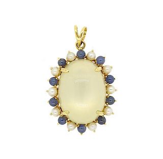 14k Gold Moonstone Sapphire Pearl Pendant
