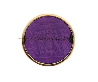 Antique 14k Gold Purple Intaglio Brooch Pin