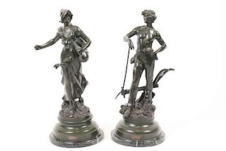 After Auguste Moreau, Pair of Bronze Peasants