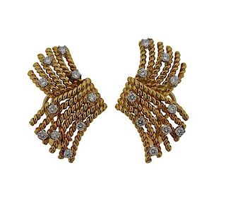 Tiffany &amp; Co Schlumberger Gold Diamond V Rope Earrings