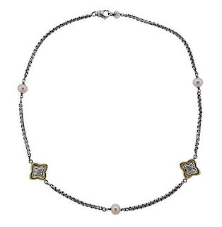 Sterling 18k Gold Pearl Quatrefoil Necklace