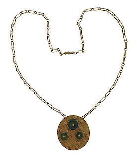 1970s Kan 18k Gold Diamond Gemstone Pendant Necklace