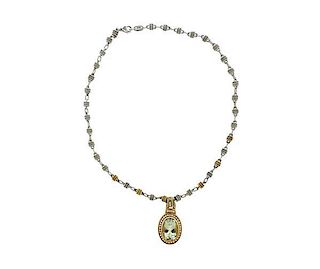 Judith Ripka Gold Diamond Gemstone Pendant Sterling Necklace