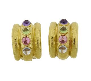 Elizabeth Locke 18K Gold Multi Gemstones  Earrings
