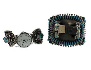 Native American Sterling Turquoise Bracelet Caravelle Watch Lot