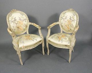 Pair of Louis XV Style Cream Painted Fauteuils
