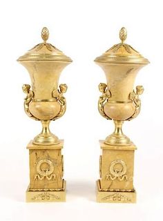 Pair of French Gilt Bronze Marble Cassoulets