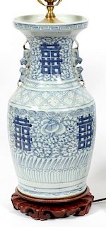 BLUE & WHITE CANTON PORCELAIN JAR NOW LAMP