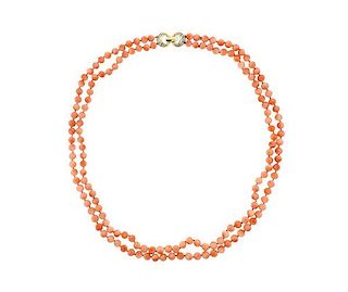 9K Gold Pink Stone Two Strand Necklace