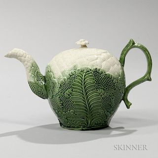 Staffordshire Cauliflower Decorated Cream-colored Teapot and Cover