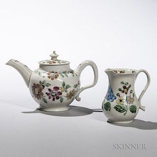 Two Staffordshire Enameled Salt-glazed Stoneware Items