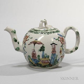 Staffordshire Salt-glazed Stoneware Chinoiserie Decorated Teapot and Cover