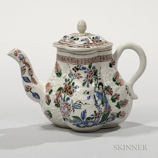 Staffordshire Enameled Salt-glazed Stoneware Teapot and Cover