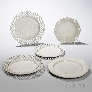 Five Staffordshire Salt-glazed Stoneware Press-molded Dishes