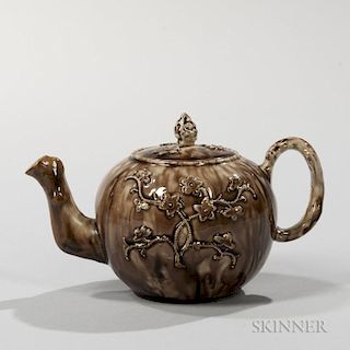 Staffordshire Brown Tortoiseshell-glazed Cream-colored Teapot and Cover