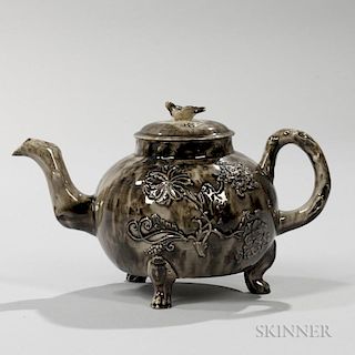 Staffordshire Translucent Brown Glazed Cream-colored Earthenware Teapot and Cover
