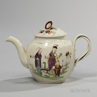 Staffordshire Creamware Chinoiserie Decorated Teapot and Cover