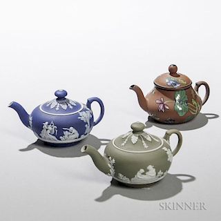 Three Miniature Wedgwood Teapots and Covers