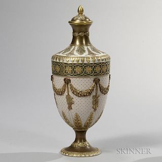 Wedgwood Gilded and Bronzed Queen's Ware Vase and Cover