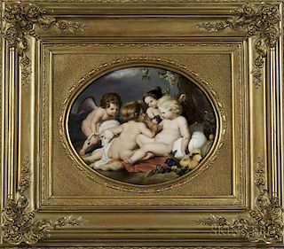 KPM Oval Porcelain Plaque of a Figural Scene with Putti