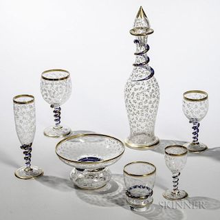 Twenty Pieces of Moser-type Glass Tableware